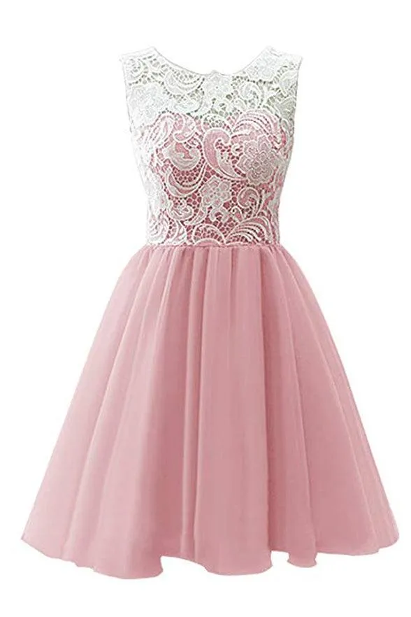 16 Dress White Lace Pink Sweet Homecoming Dress