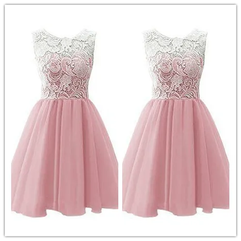 16 Dress White Lace Pink Sweet Homecoming Dress