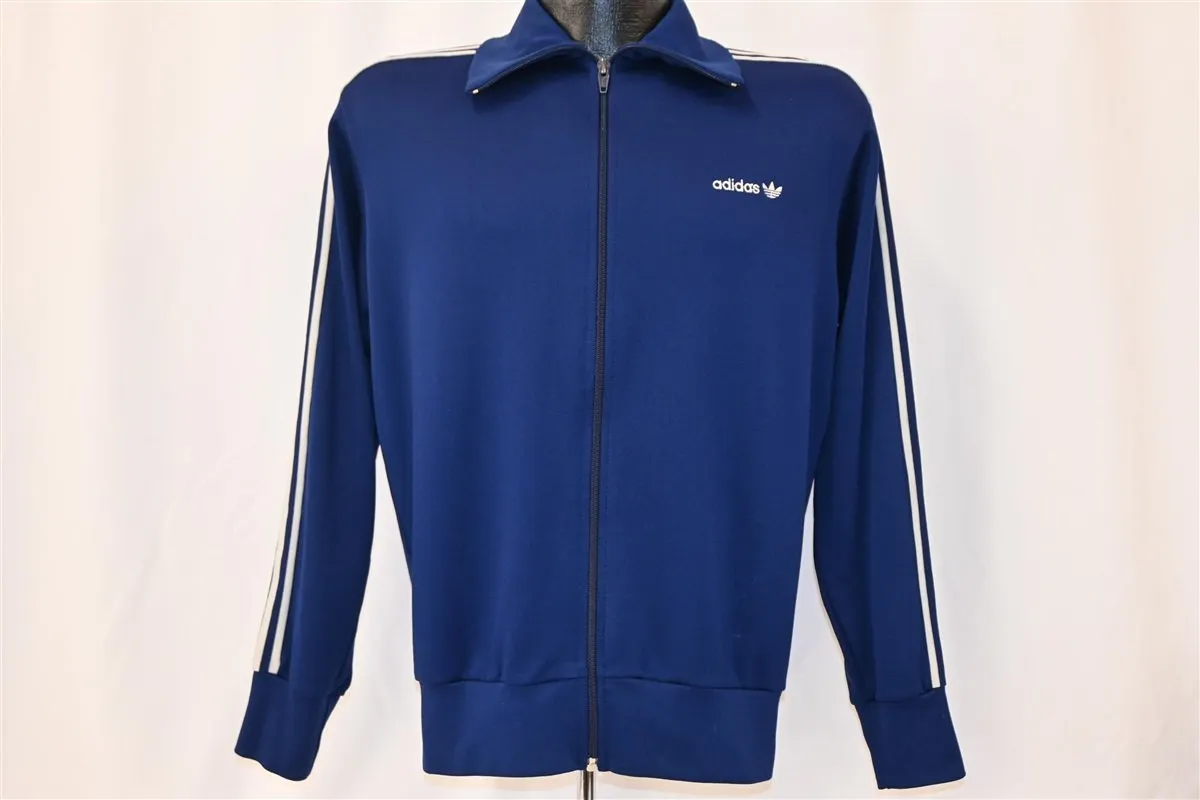 80s Adidas Blue Trefoil Three Stripe Track Jacket Small