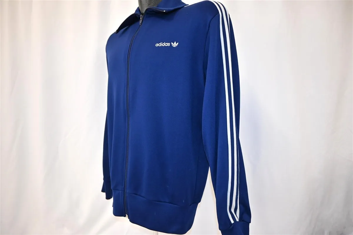 80s Adidas Blue Trefoil Three Stripe Track Jacket Small