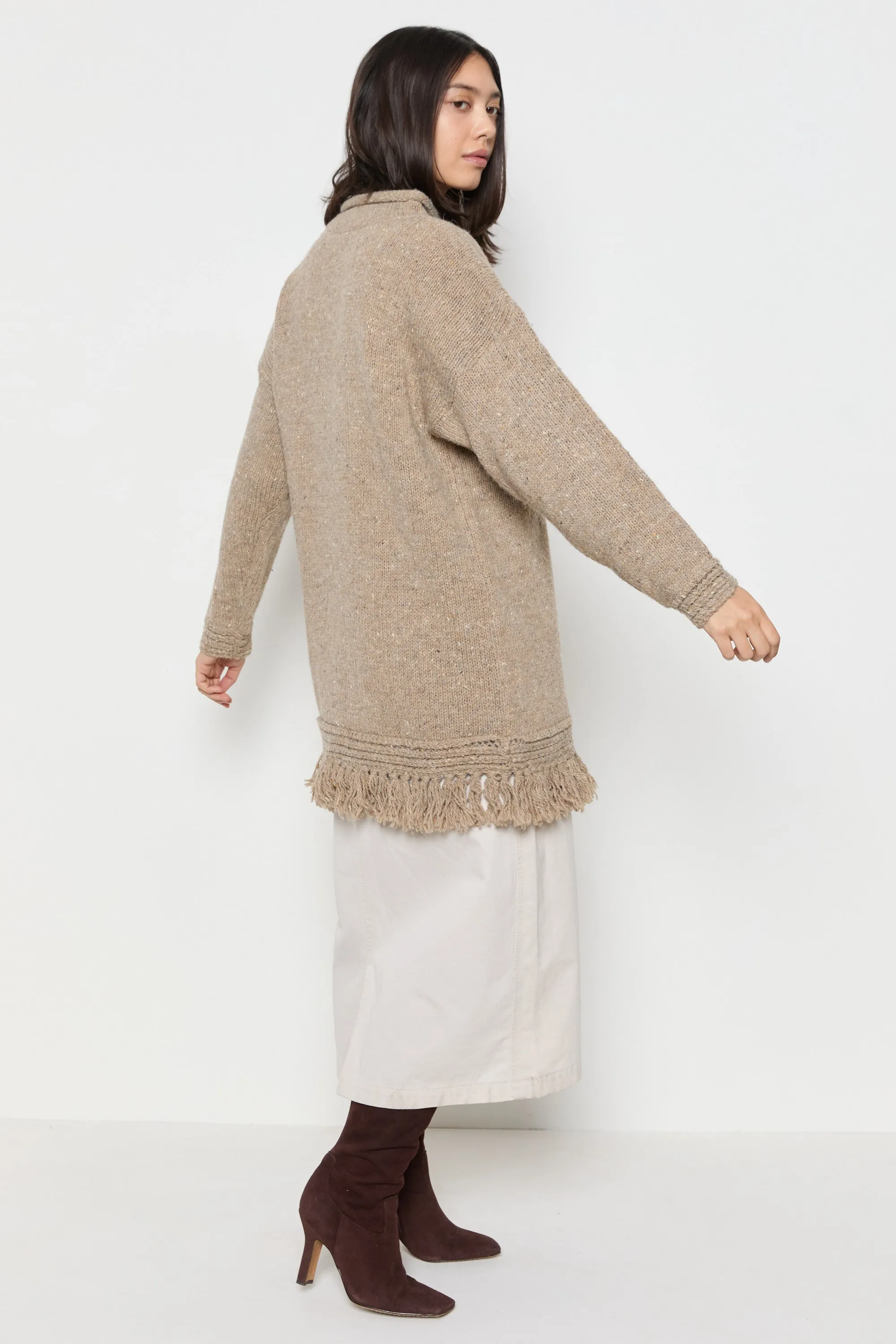 90s Taupe Fringe Tunic Sweater L