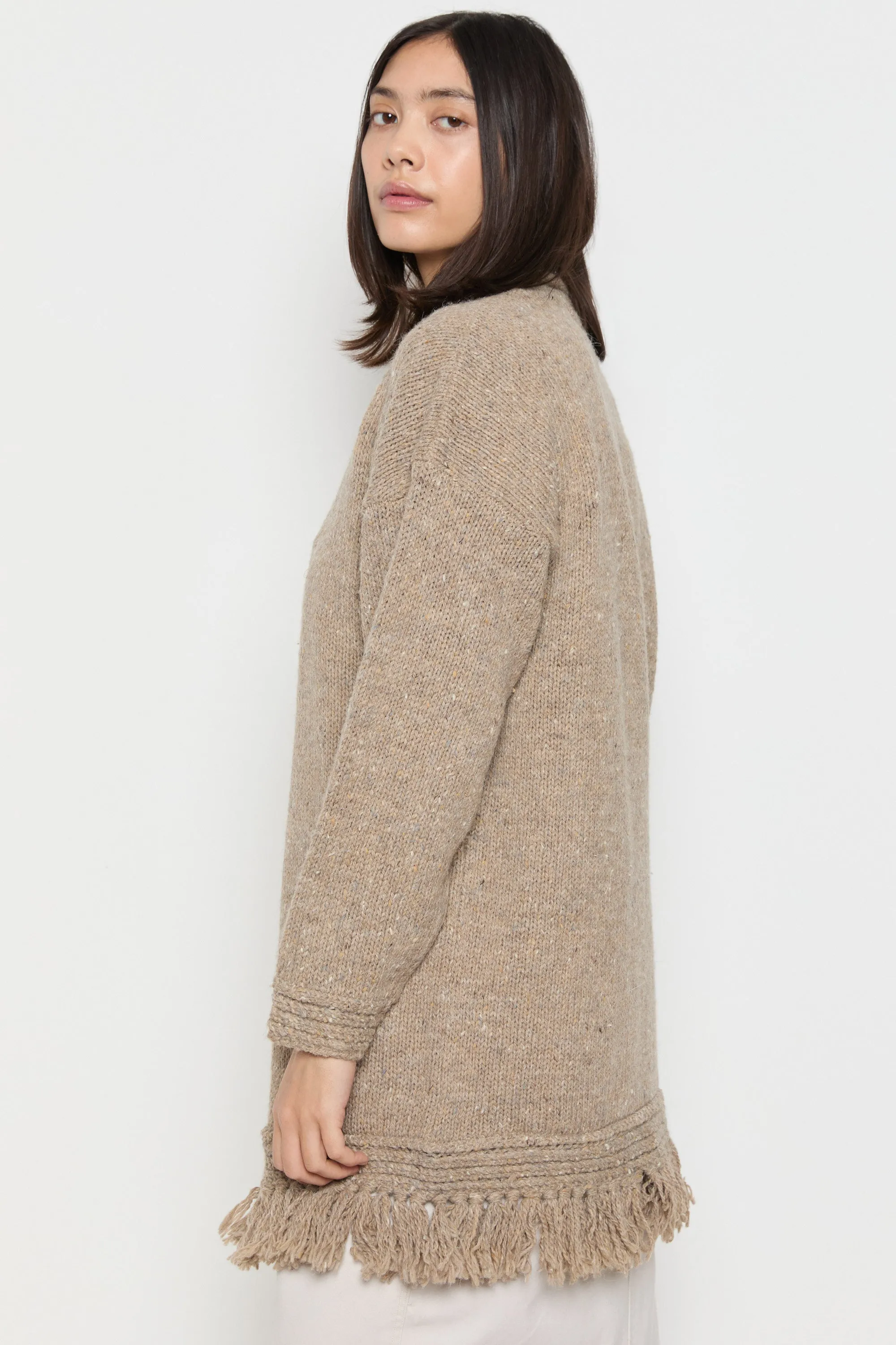 90s Taupe Fringe Tunic Sweater L