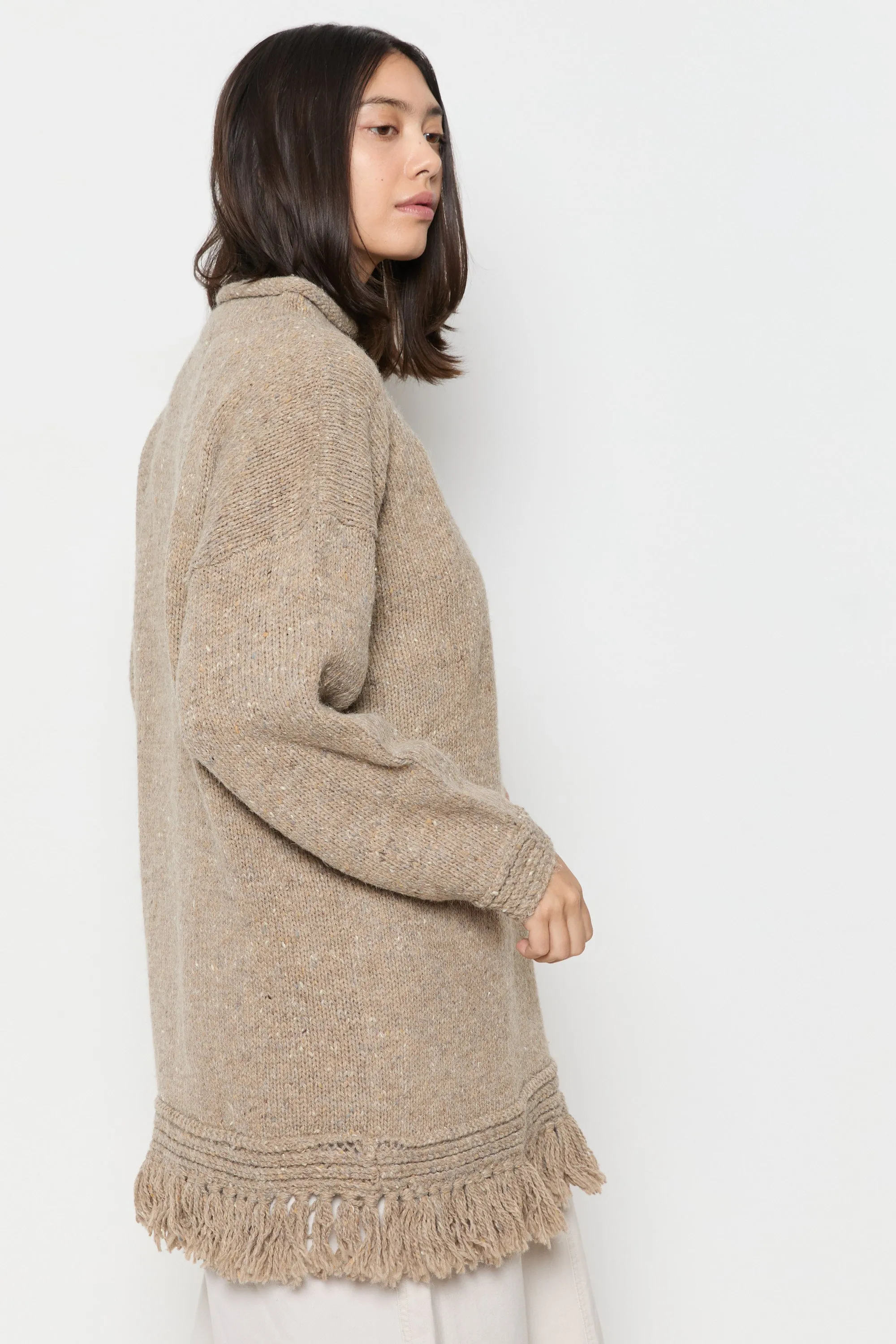 90s Taupe Fringe Tunic Sweater L
