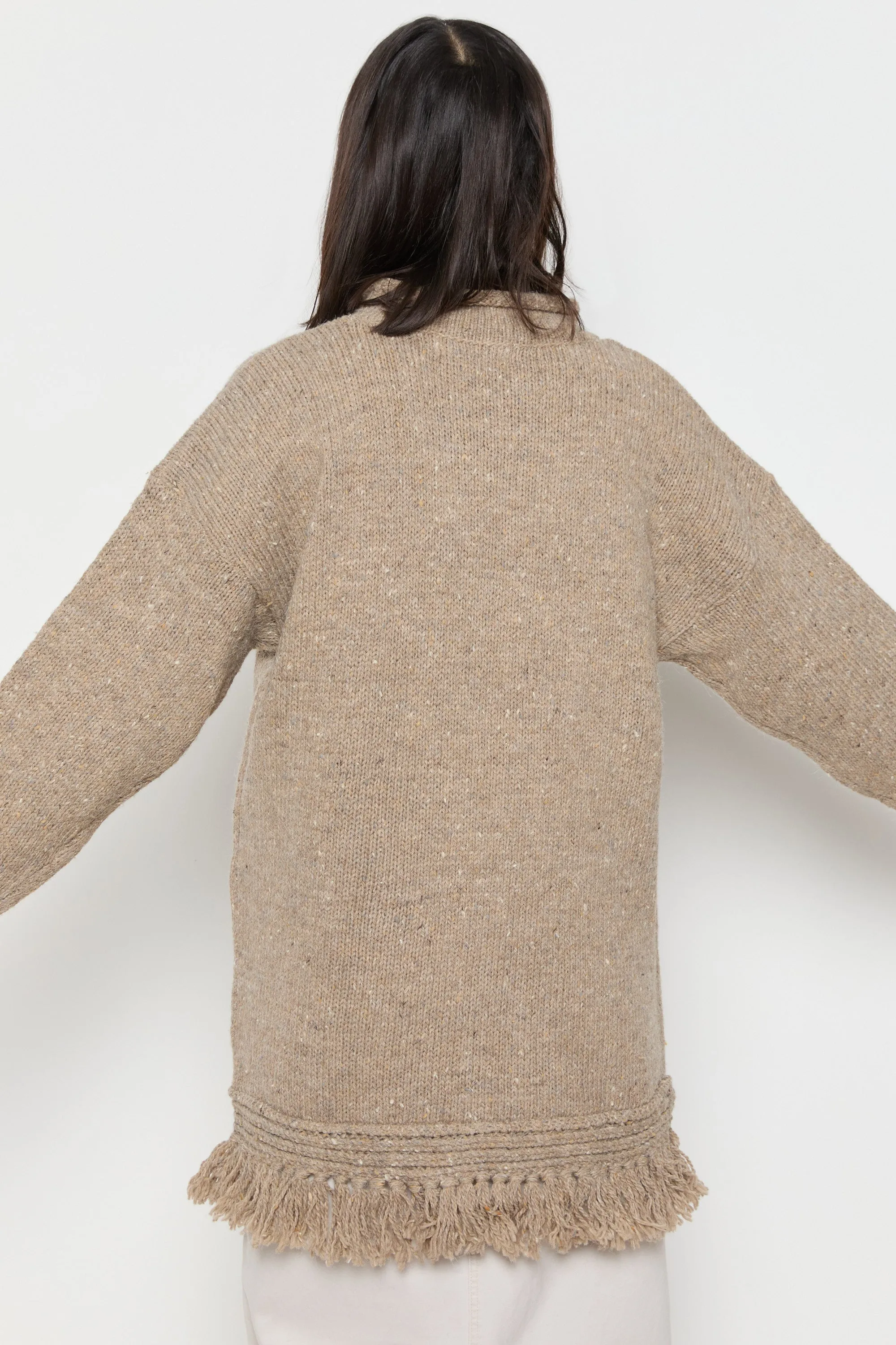 90s Taupe Fringe Tunic Sweater L