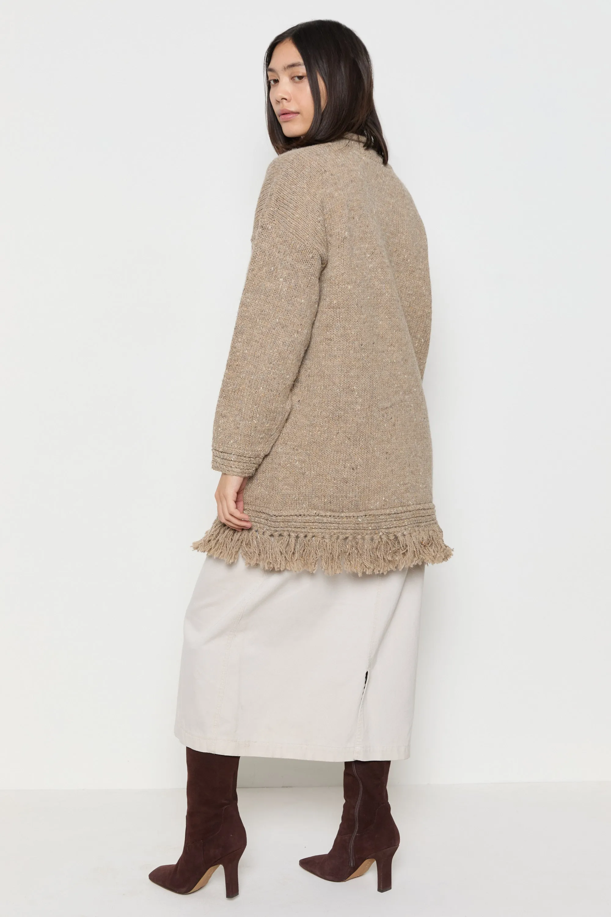 90s Taupe Fringe Tunic Sweater L