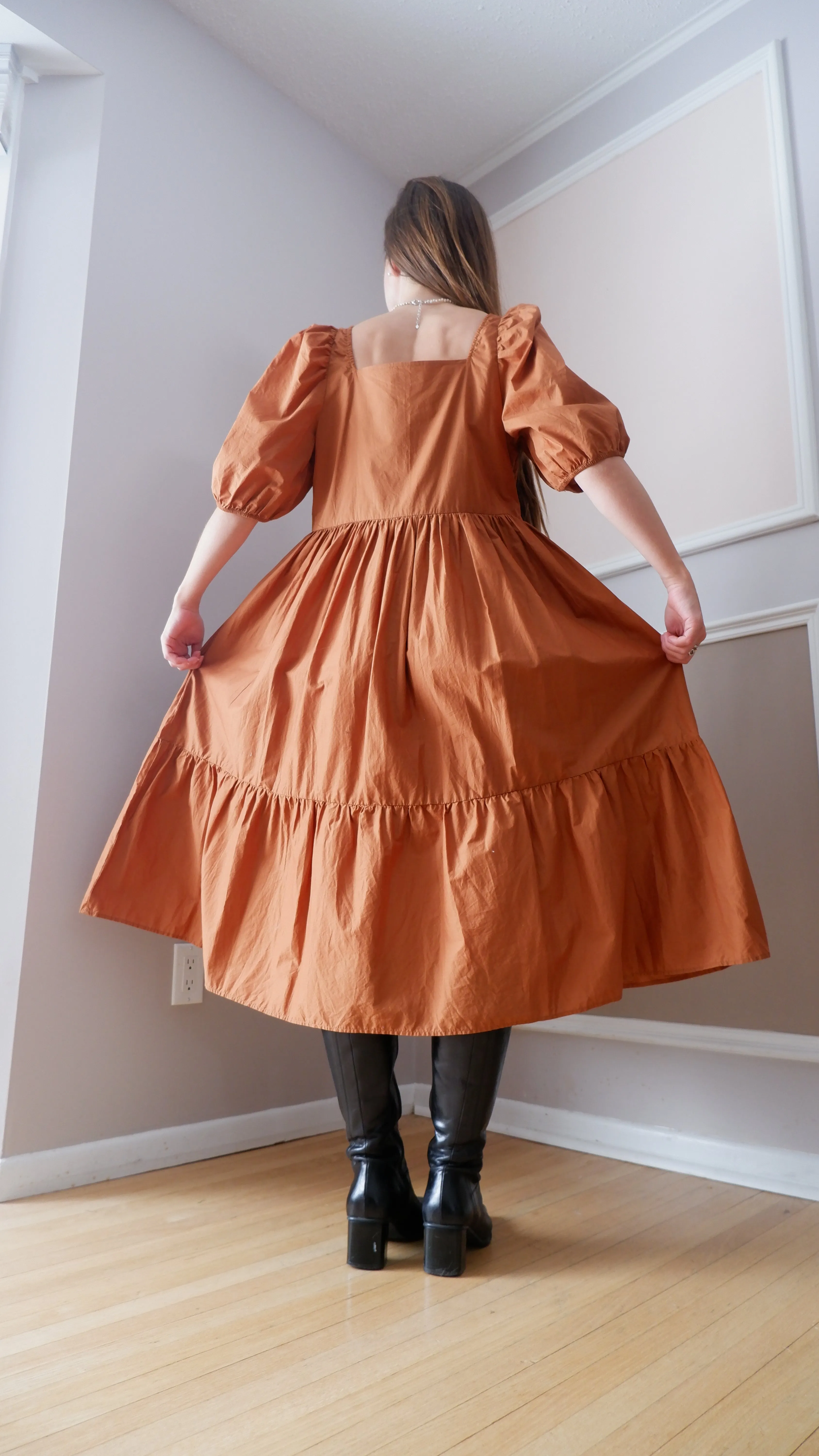 A Bronze Age Cinnamon Tiered Babydoll Dress - L