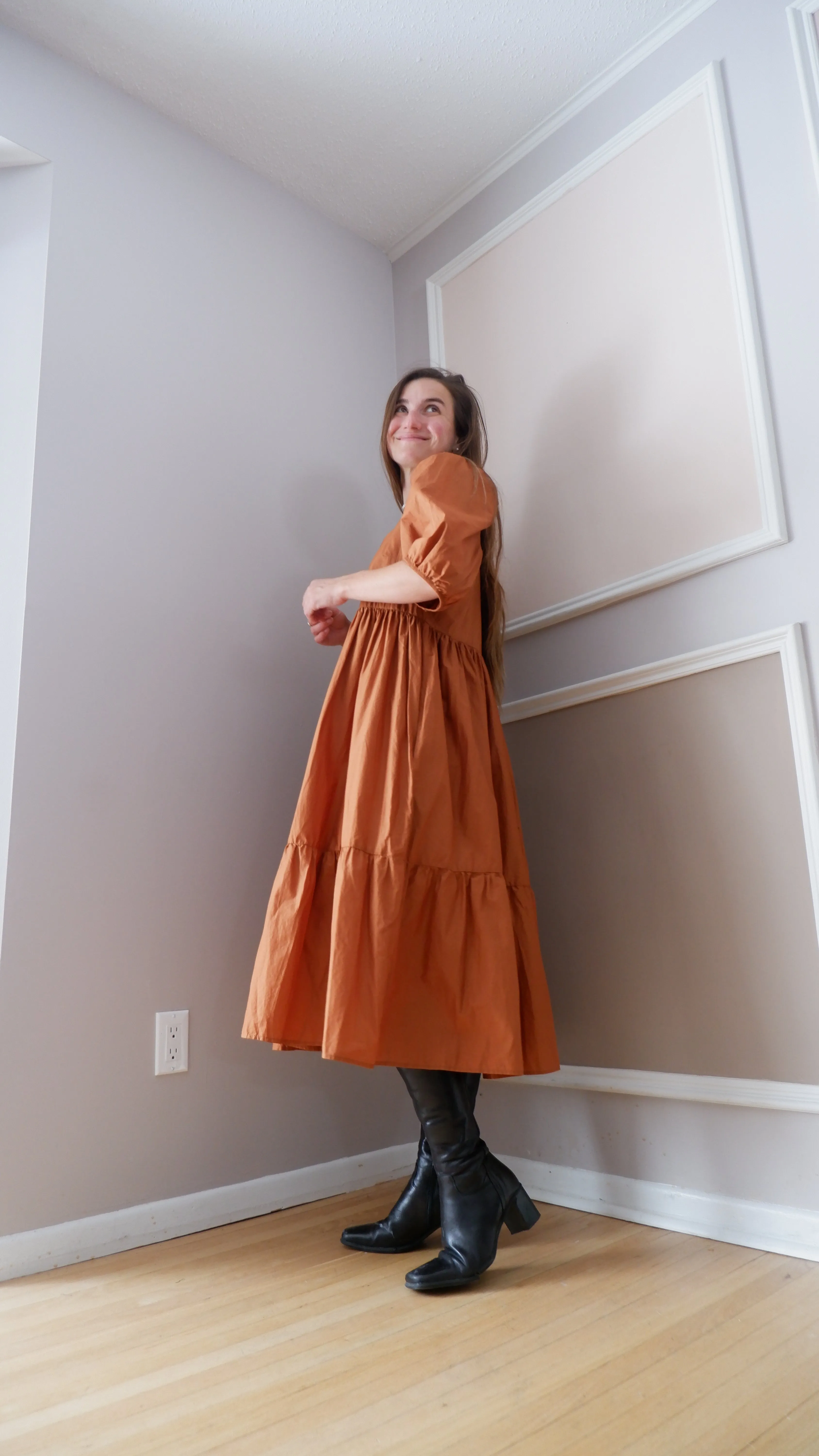 A Bronze Age Cinnamon Tiered Babydoll Dress - L