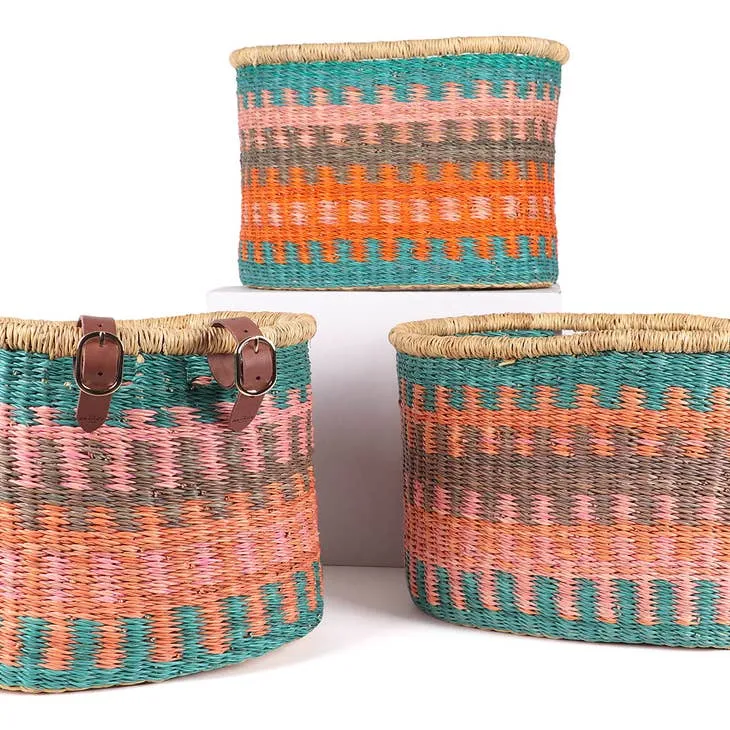 Adult Bike Basket - Peach / Turquoise