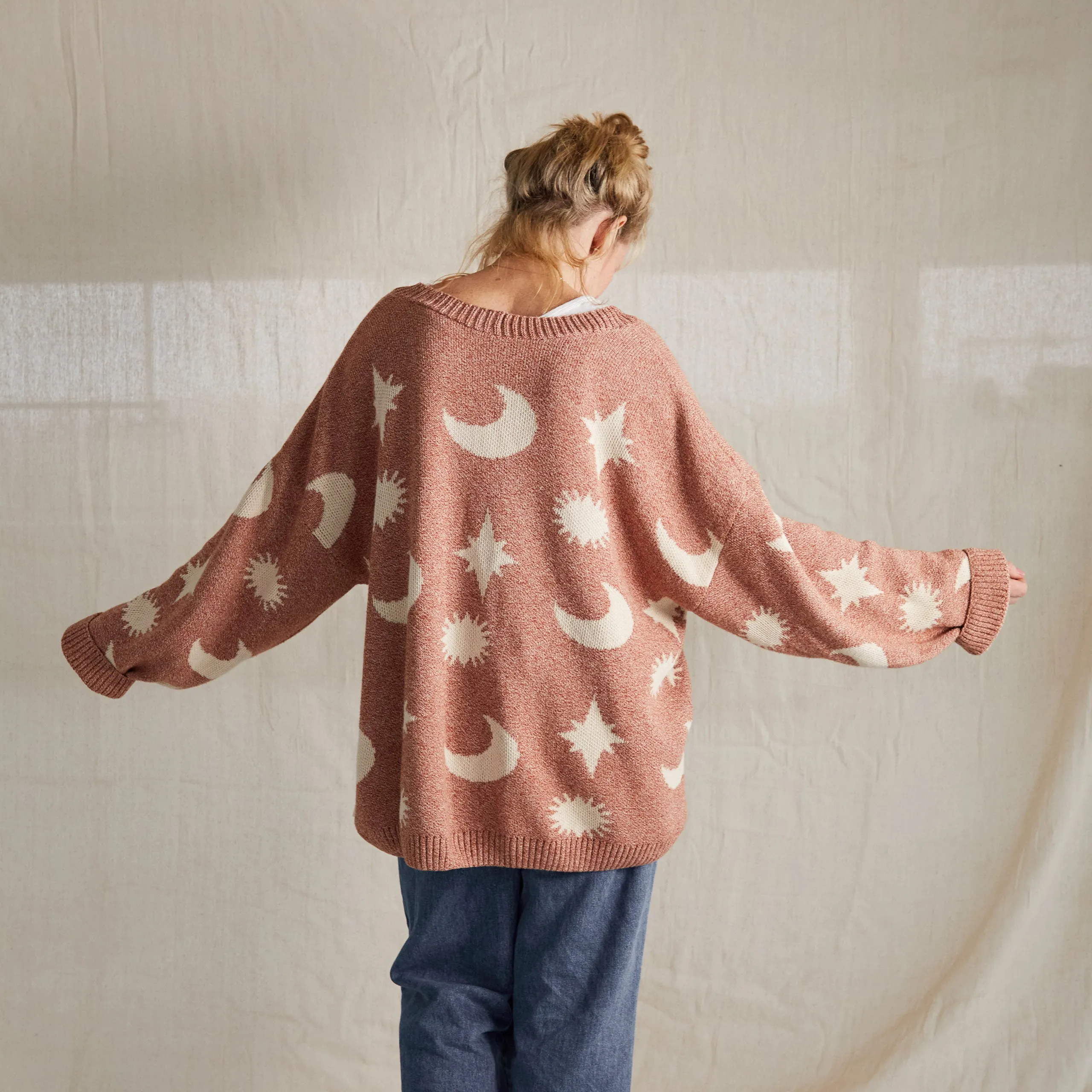 Adult Cardigan Russet Moons Stars