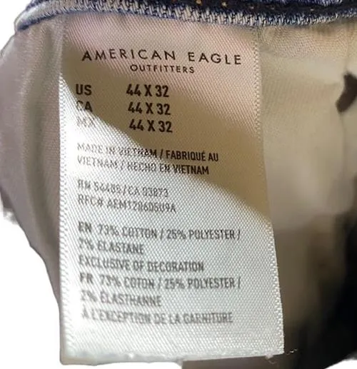 American Eagle Men's AirFlex  Slim Patched Distressed Jeans Blue (Size: 44 x 32)