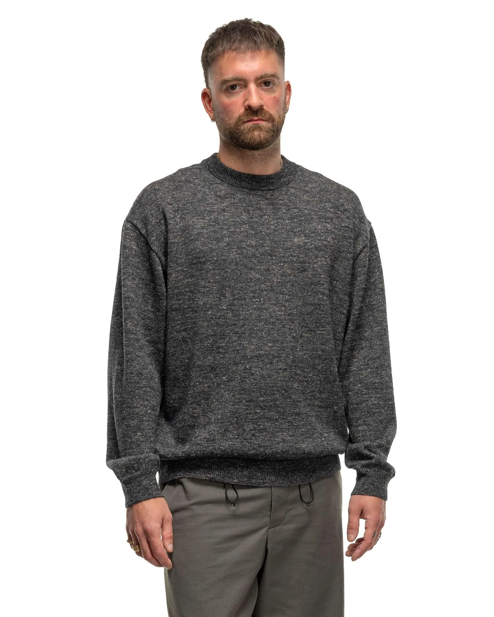 Baby Alpaca Linen Crewneck Sweater Charcoal Grey