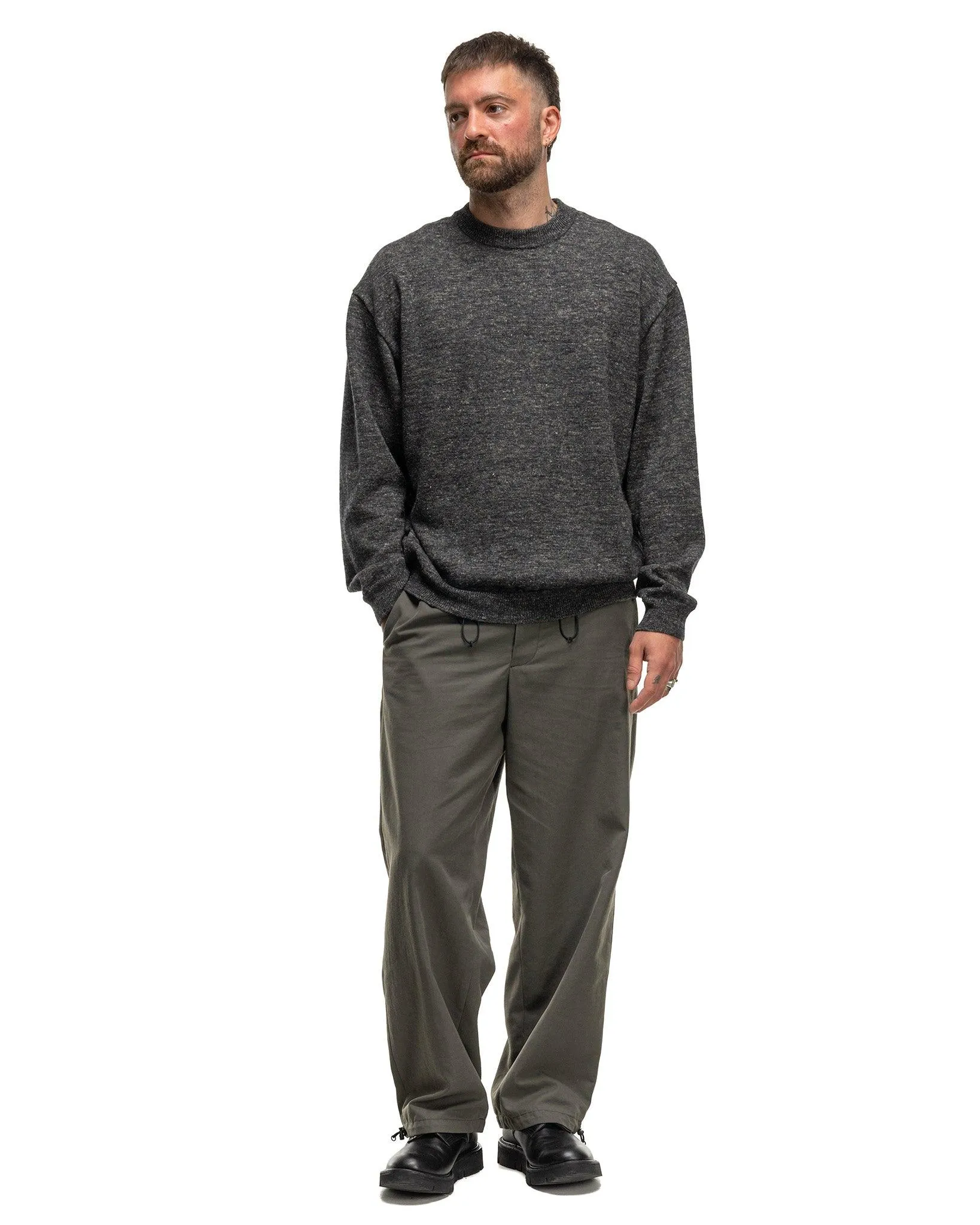 Baby Alpaca Linen Crewneck Sweater Charcoal Grey