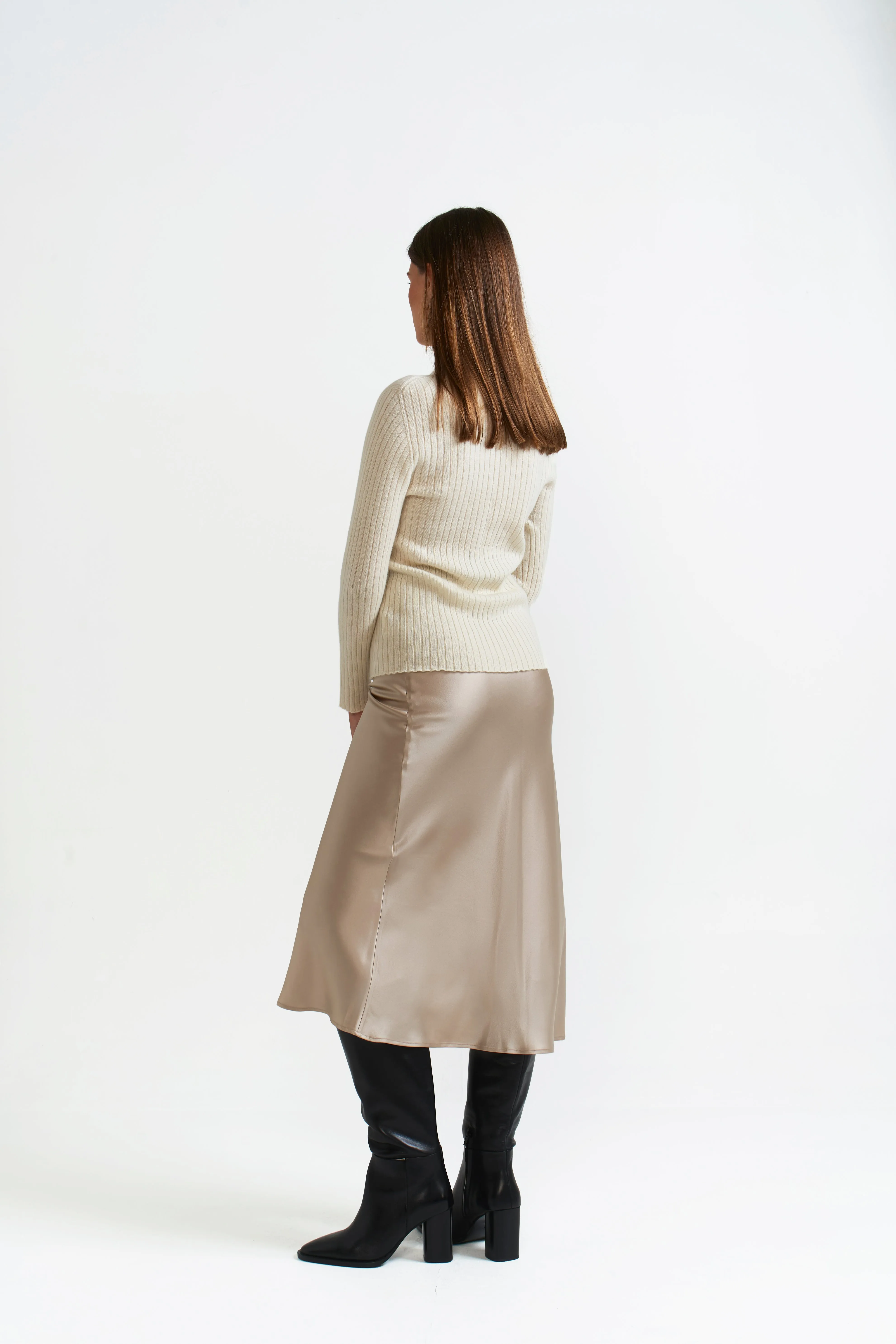 BEIGE SILK SLIP SKIRT