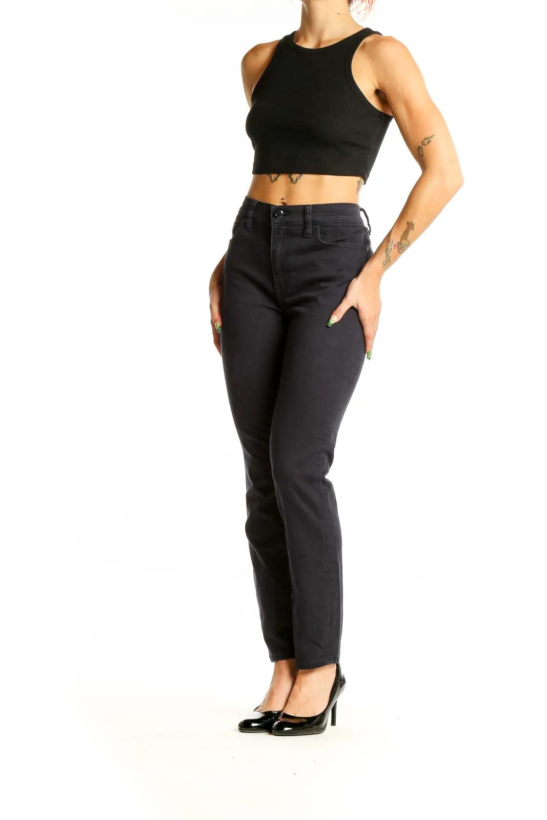 Black Classic Straight-Leg Denim Jeans