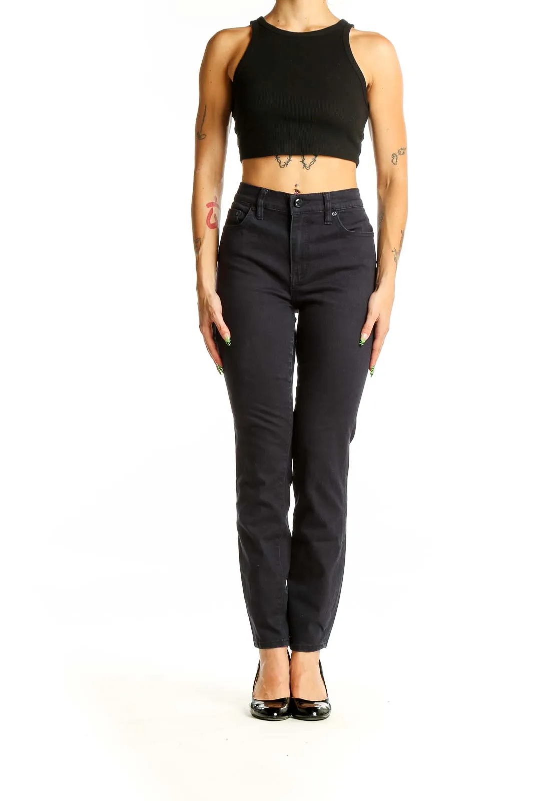 Black Classic Straight-Leg Denim Jeans