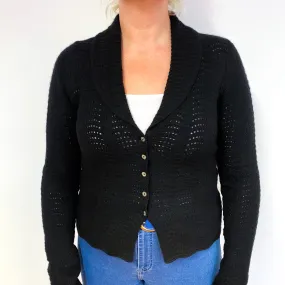 Black Lace Knit Cashmere V- Neck Cardigan Large