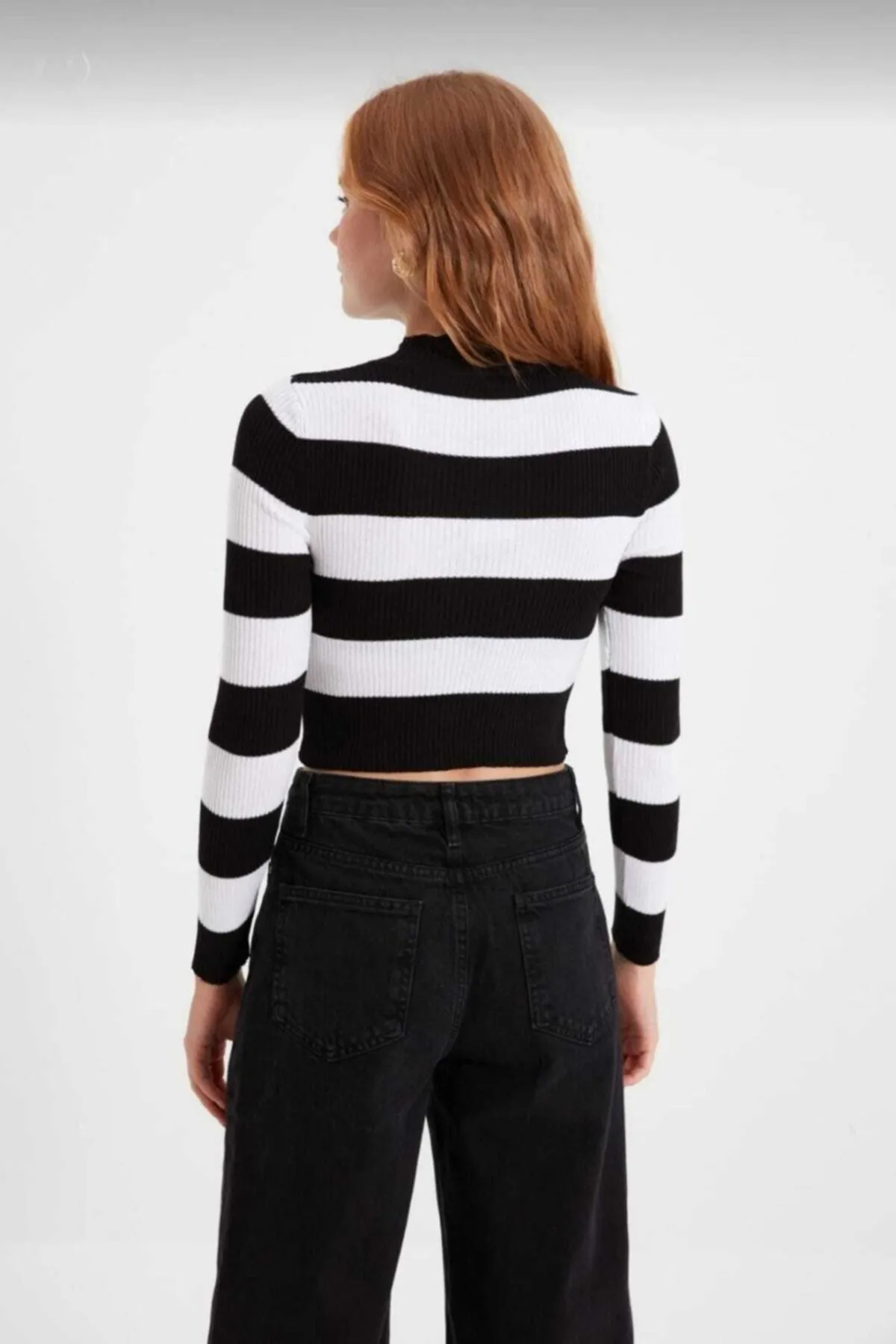Black Striped Crop Blouse Knitwear Sweater