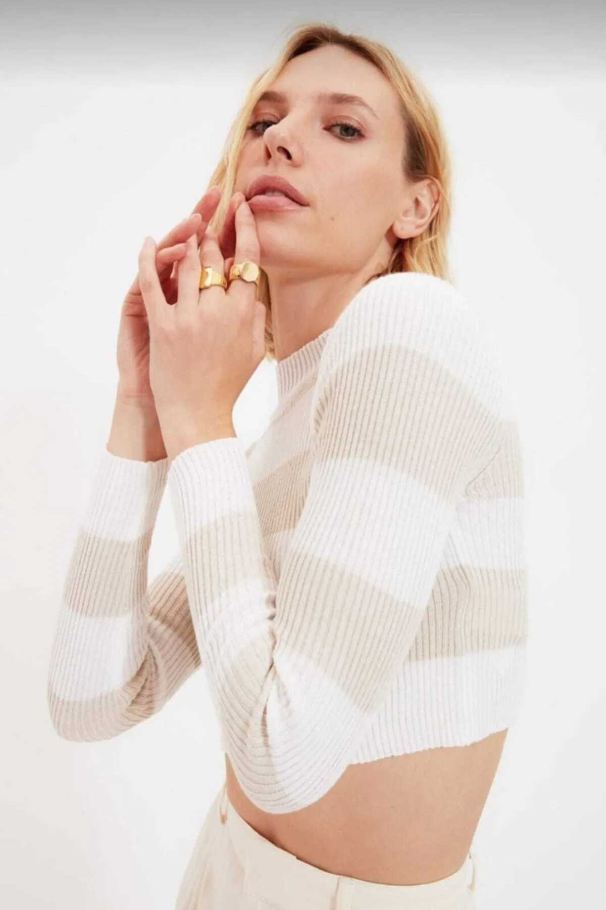 Black Striped Crop Blouse Knitwear Sweater