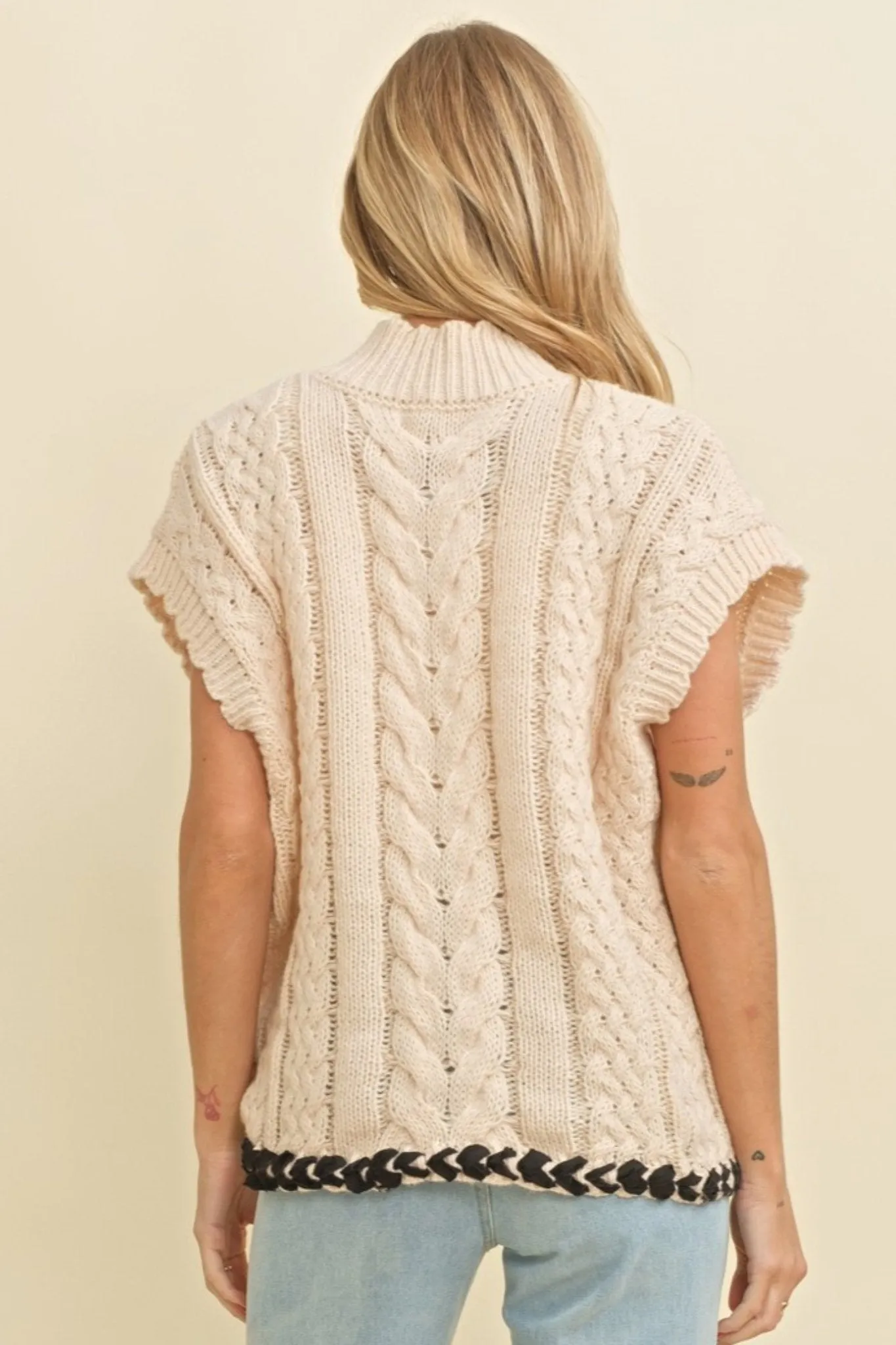 Cable Knit Drop Shoulder Contrast Stitch