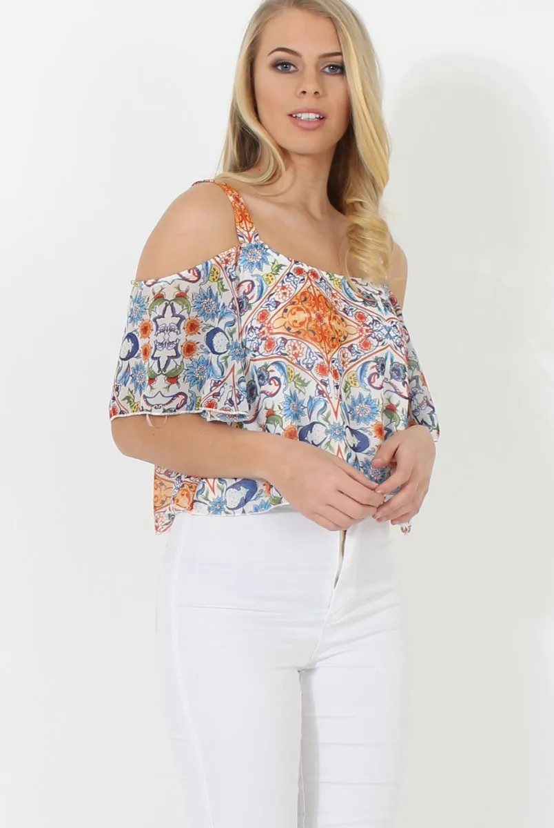 Colourful Cold Shoulder Crop Top - Kourtney