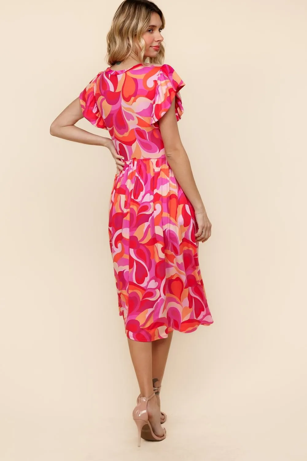 FIT AND FLARE GEOMETRIC PRINT MIDI DRESS