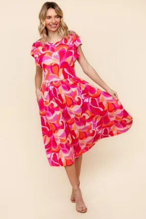 FIT AND FLARE GEOMETRIC PRINT MIDI DRESS