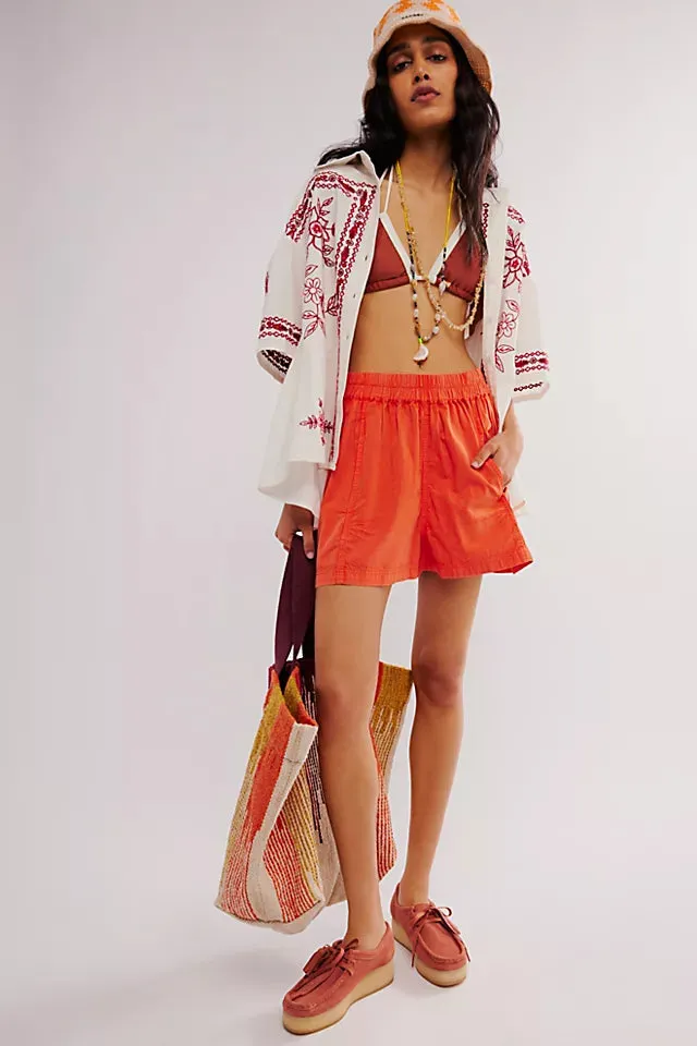 Free People Get Free Poplin Pull-On Shorts - Mandarin Red