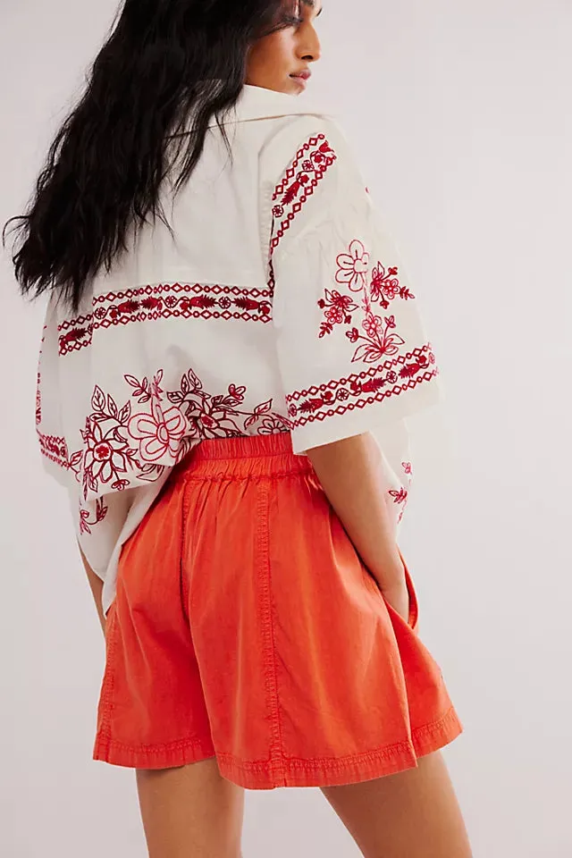 Free People Get Free Poplin Pull-On Shorts - Mandarin Red
