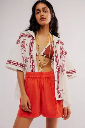 Free People Get Free Poplin Pull-On Shorts - Mandarin Red