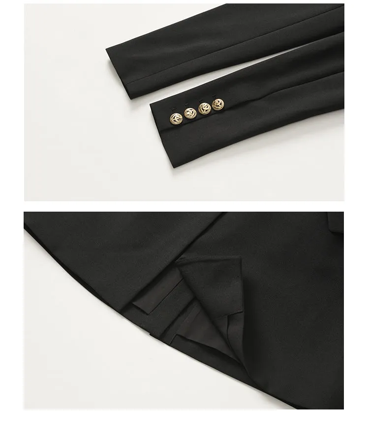 Gorgeous high-end, -little black dress features a , single-breasted- Heria