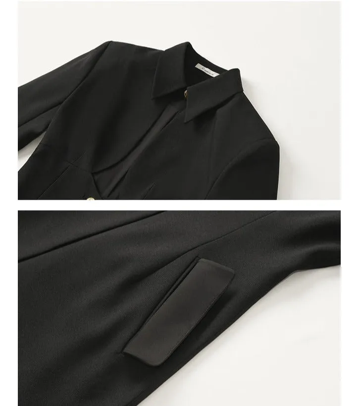 Gorgeous high-end, -little black dress features a , single-breasted- Heria