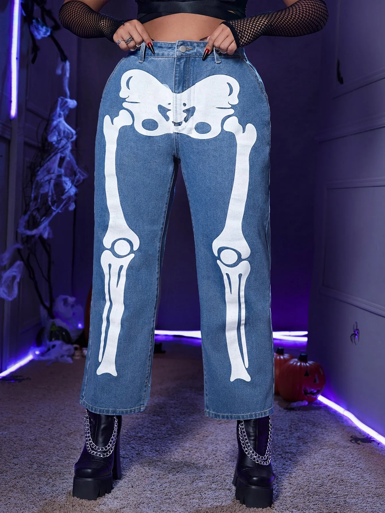 Halloween Zipper High Waist Cropped Plus Size Jeans