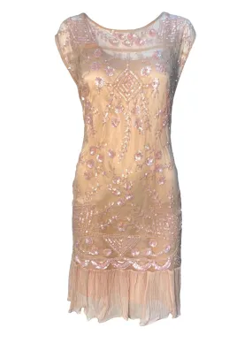 John Galliano 2000's Does 1920's Blush Pink Lace Deco Sequin Flapper-Style Dress