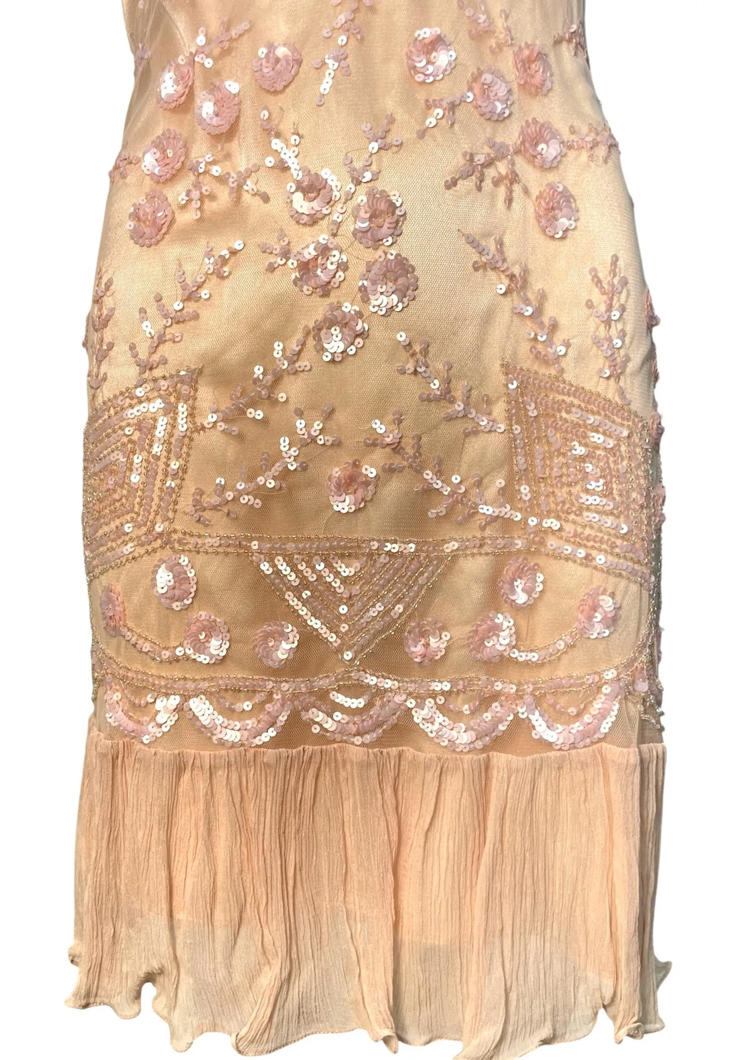 John Galliano 2000's Does 1920's Blush Pink Lace Deco Sequin Flapper-Style Dress