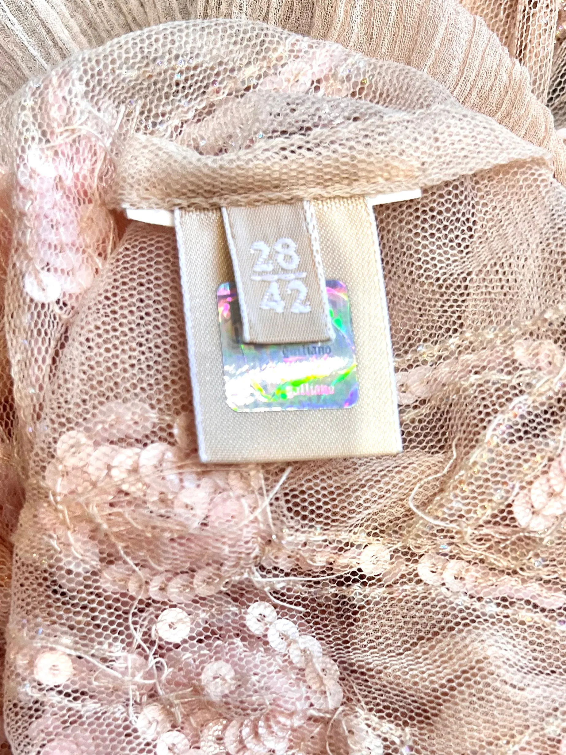 John Galliano 2000's Does 1920's Blush Pink Lace Deco Sequin Flapper-Style Dress