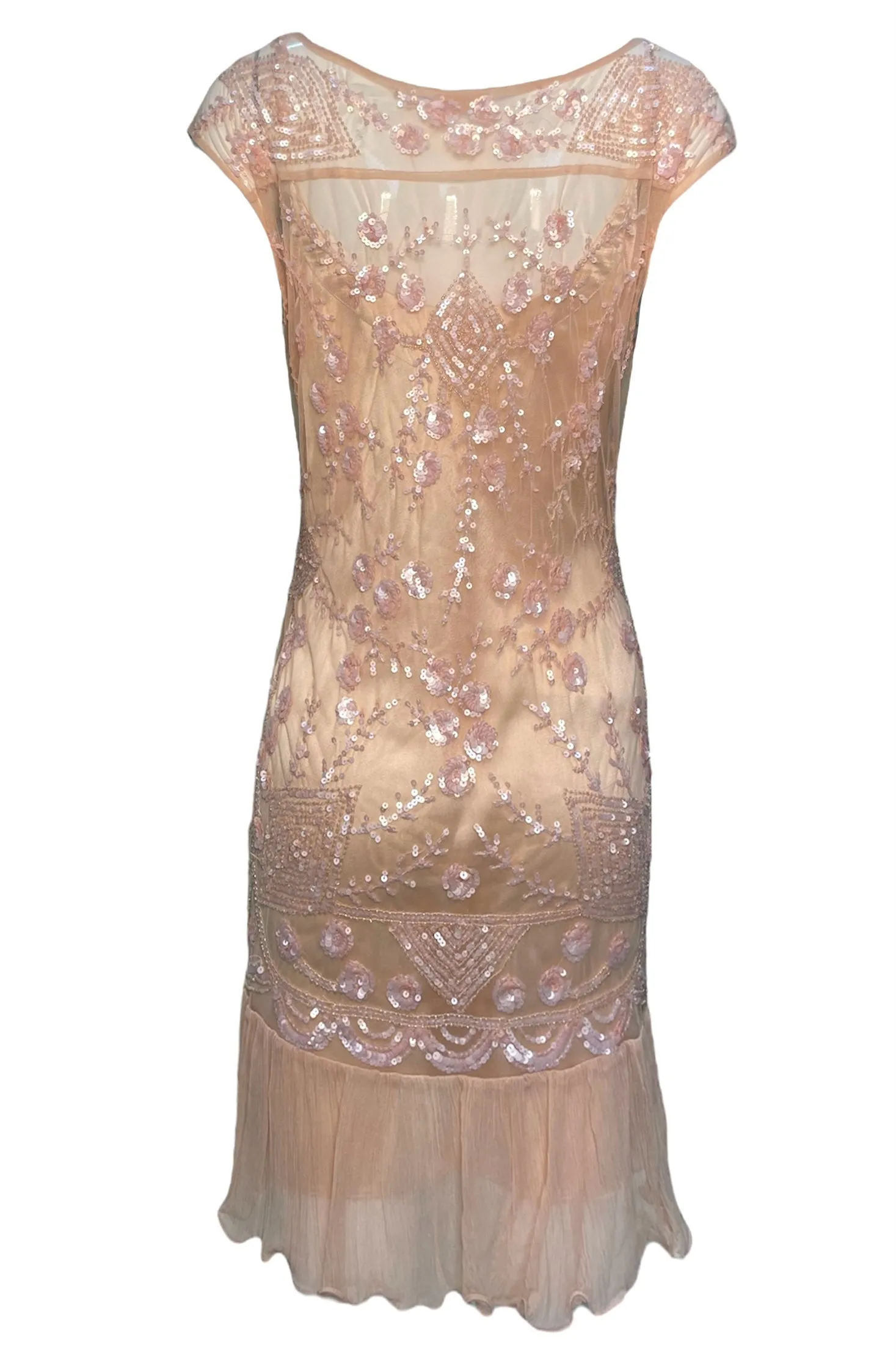 John Galliano 2000's Does 1920's Blush Pink Lace Deco Sequin Flapper-Style Dress