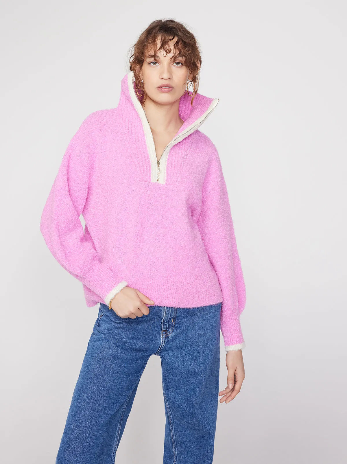 Lorna Pink Alpaca Blend Boulce Zip Up Sweater