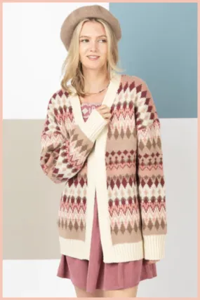 Multicolor Aztec Knit Sweater Cardigan