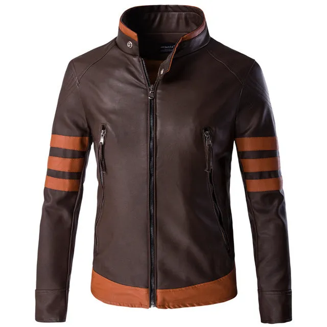 New Men Leather Jacket Cosplay Fashion Patchwork PU Motorcycle Jacket Male Casual Windbreaker Coats