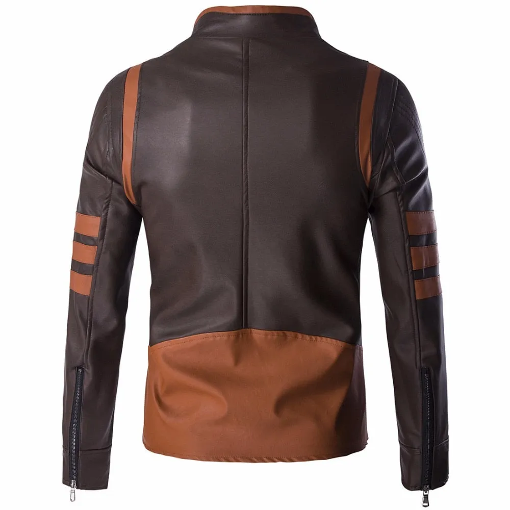 New Men Leather Jacket Cosplay Fashion Patchwork PU Motorcycle Jacket Male Casual Windbreaker Coats