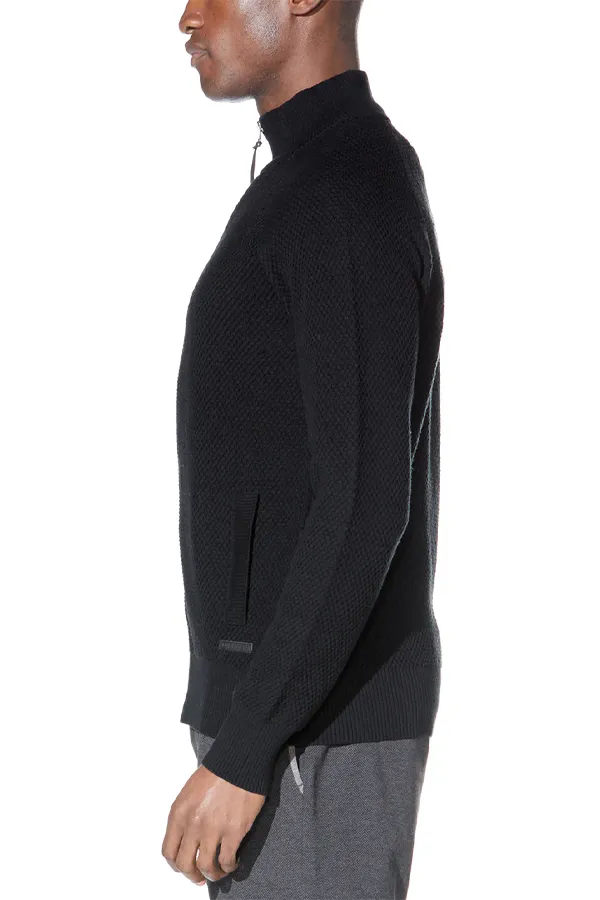 Nikhil Zip Funnel Sweater | Black