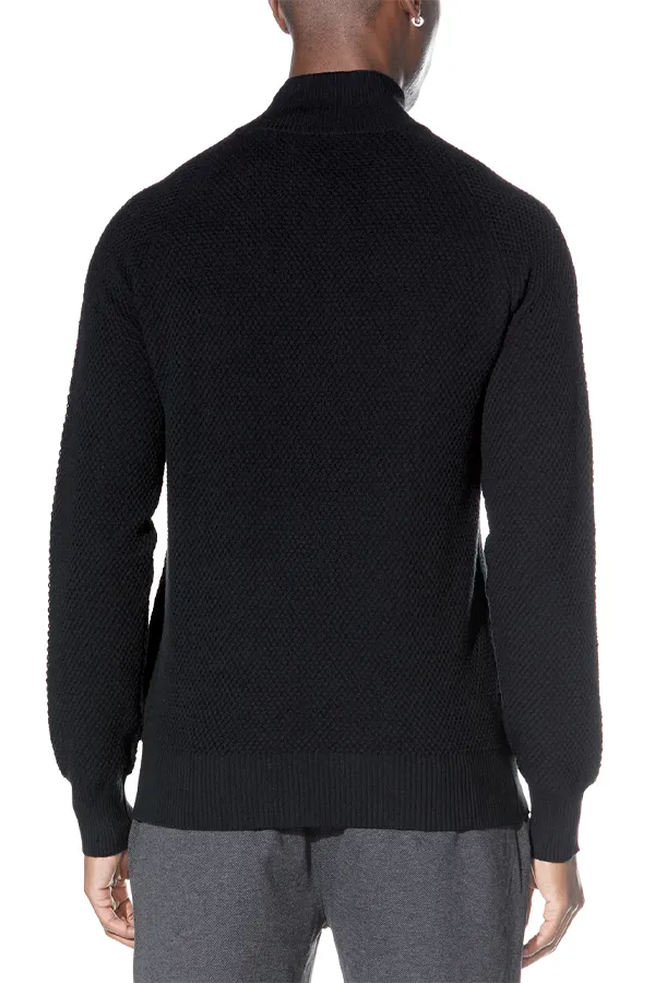 Nikhil Zip Funnel Sweater | Black