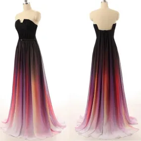 Ombre Chiffon Multicolored Long Prom Dress | Long Evening Dress | Dip Dye Bridesmaid Dress