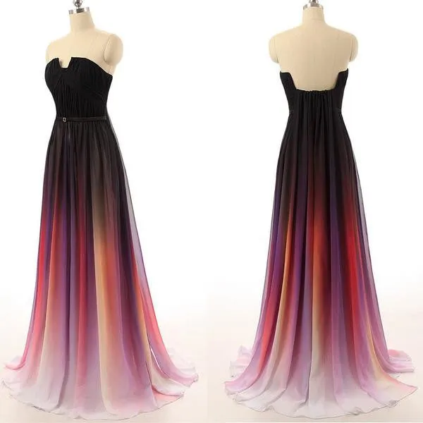 Ombre Chiffon Multicolored Long Prom Dress | Long Evening Dress | Dip Dye Bridesmaid Dress