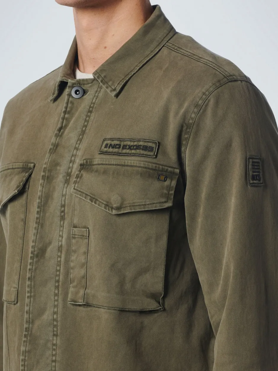 Overshirt Button Closure Garment Dyed Stretch | Army