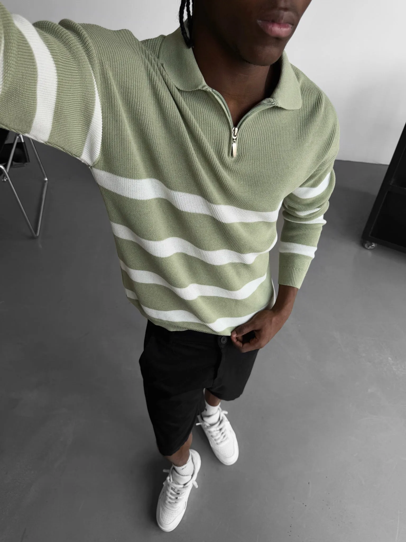 Oversize Knit Crop Polo Sweater - Mint