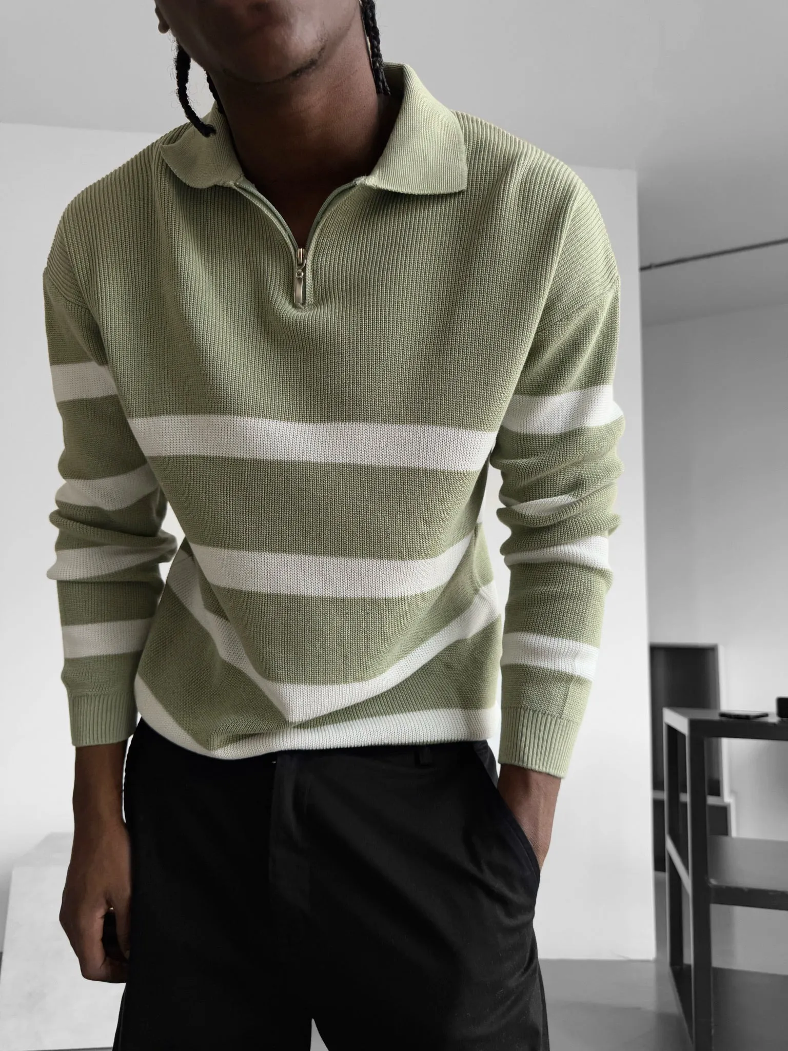 Oversize Knit Crop Polo Sweater - Mint