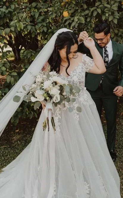 Plus Size Short Sleeve Colorful Wedding Dress
