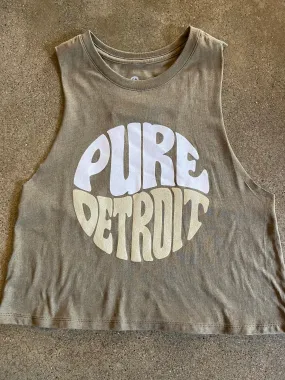 Pure Detroit Retro Cropped Racerback Tank / Olive / Women's