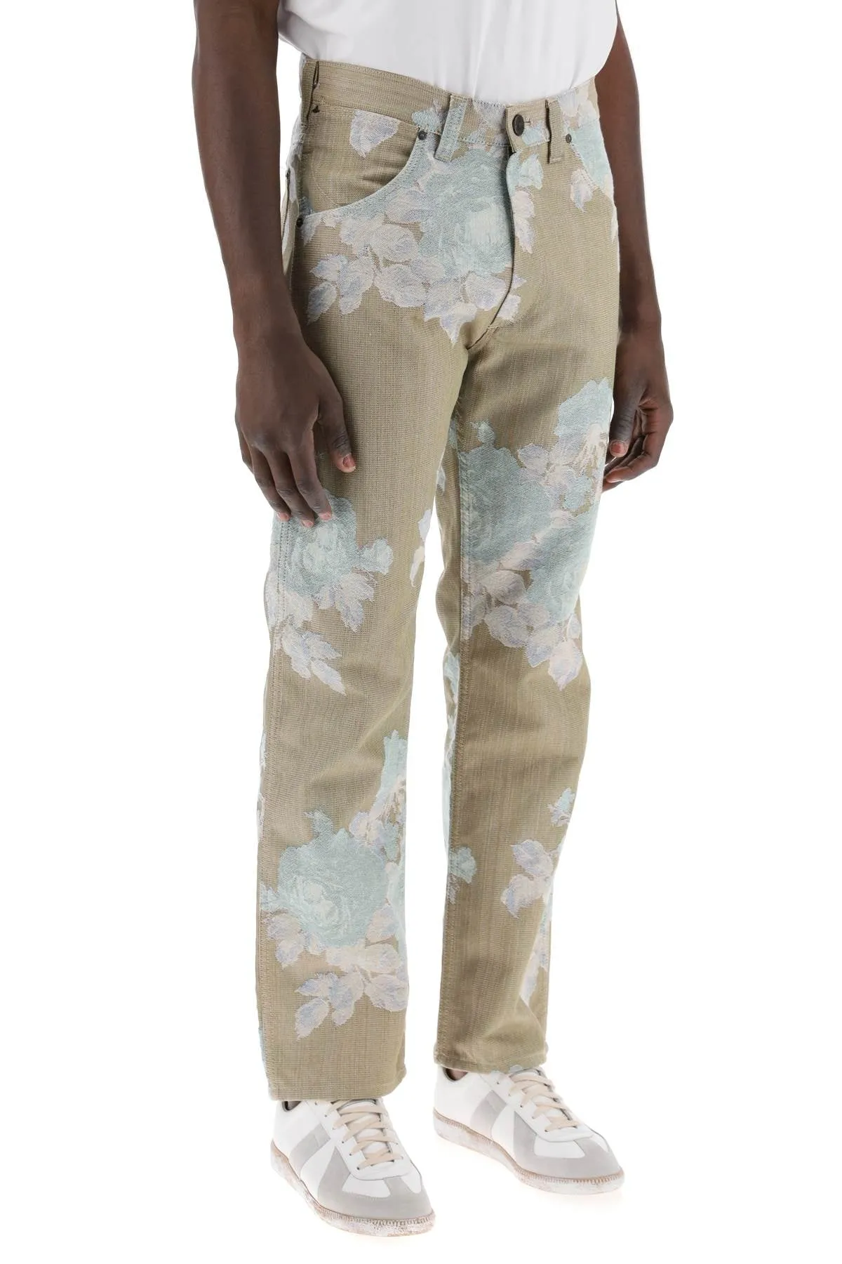 "floral jacquard ranch jeans
